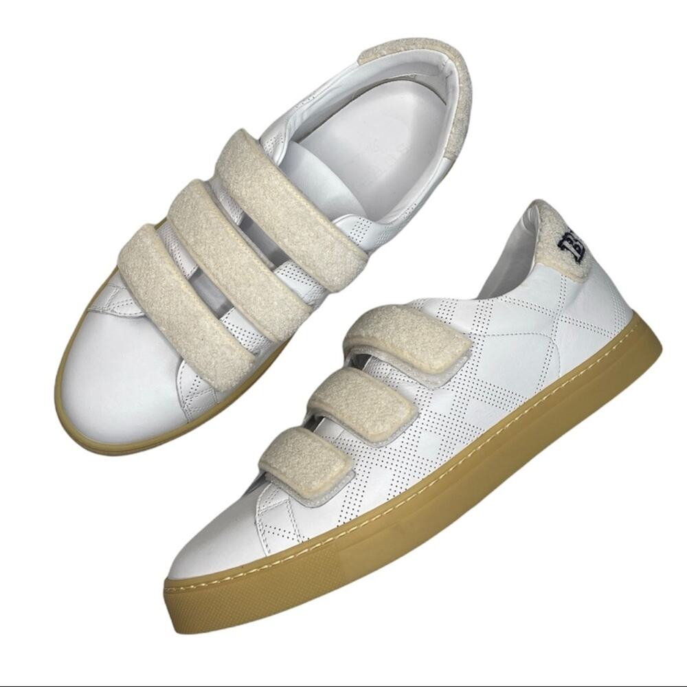 NEW Burberry Men's White Perforated Check Leather Sneakers Size 8 / IT 41